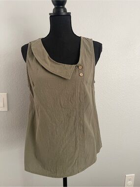 Sleeveless Olive Asymmetric Collar Women's Top